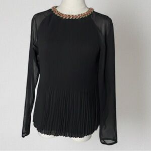 Ted Baker London LOVINA Embellished Pleated Long Sleeve Blouse Black 
SZ 0 US 2